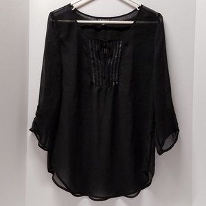 Express Black Sequin Bib Roll Tab Blouse